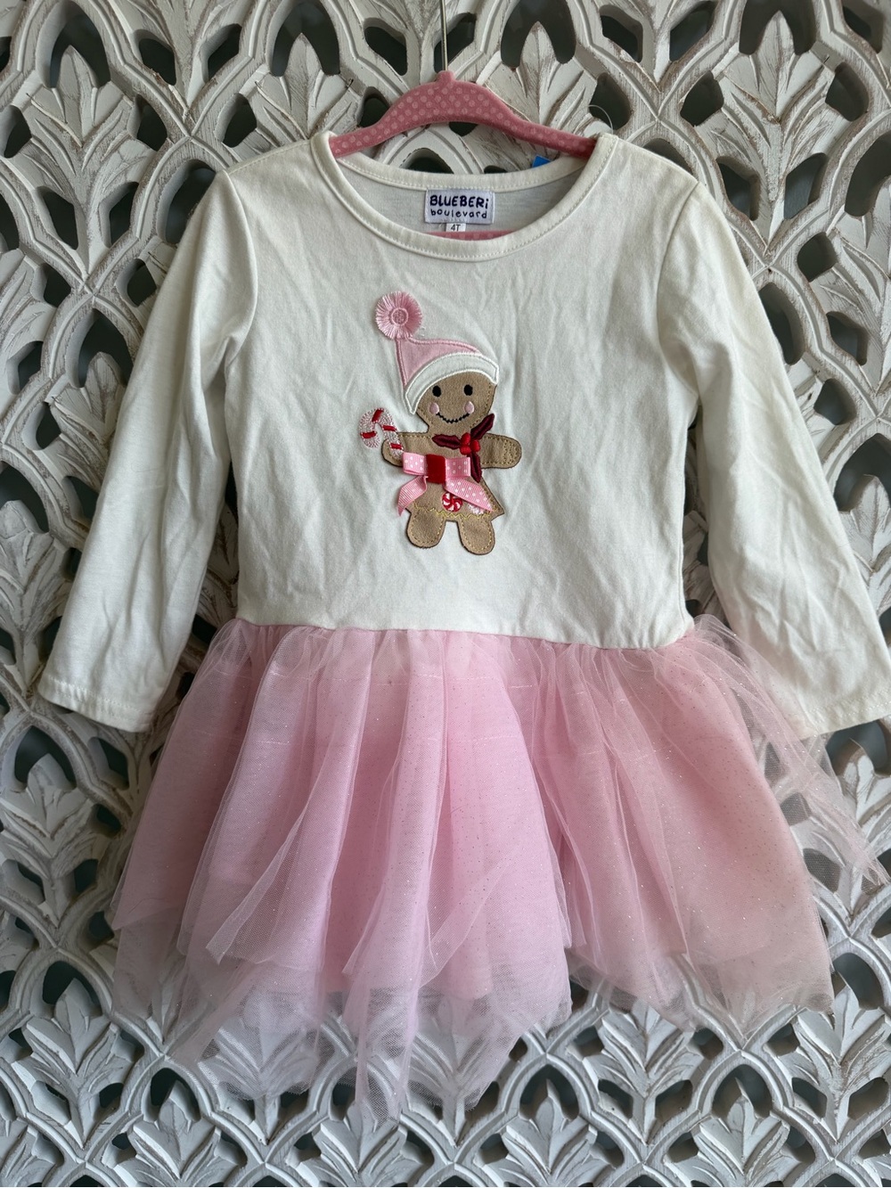 Blueberi Boulevard Girls 4T Gingerbread Pink Tulle Christmas Dress